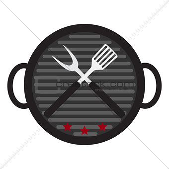 BBQ Icon with Grill Tools. Vector Illustration