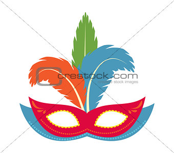 Carnival mask icon, flat, cartoon style. Masquerade, holiday party concept. Isolated on white background. Vector illustration.