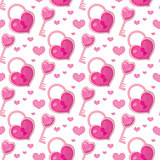 Valentines Day seamless pattern. Heart key and lock endless background. Romance, love repeating texture. Holiday wallpaper, paper, backdrop. Vector illustration.