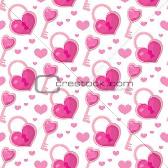 Valentines Day seamless pattern. Heart key and lock endless background. Romance, love repeating texture. Holiday wallpaper, paper, backdrop. Vector illustration.