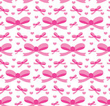 Valentine's Day seamless pattern. Bows endless background. Pink Ribbon Repeating texture. Holiday wallpaper, paper, backdrop. Vector illustration.