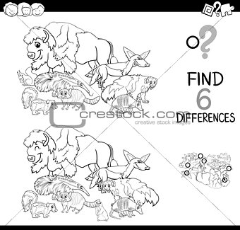differences game with wild animals for coloring