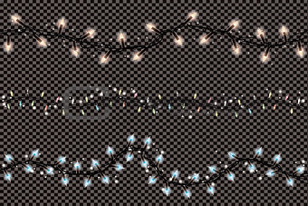 Christmas Lights String Isolated on Transparent Background.