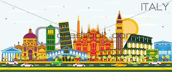 Italy City Skyline with Color Landmarks.