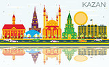 Kazan Skyline with Color Buildings, Blue Sky and Reflections.