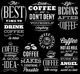 vector set of decorative inscriptions on black background on a theme of coffee