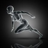 3D muscular female in sprinting pose