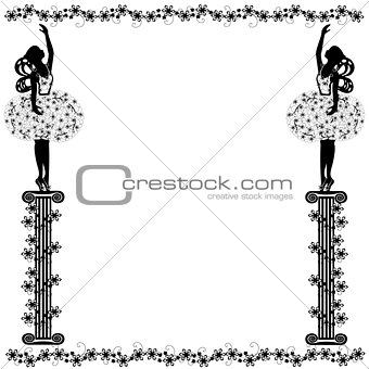 frame with girl and flourishes