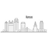 Kansas city skyline - downtown cityscape, city landmarks in line