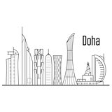 Doha city skyline - downtown cityscape, Qatar landmarks in liner