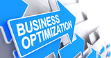 Business Optimization - Inscription on the Blue Arrow. 3D.