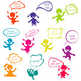 Kids with chat bubbles with positive messages