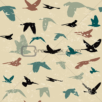 Vintage grunge background with silhouettes of birds