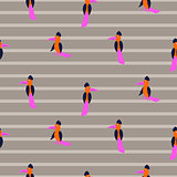 Simple pink striped bird seamless vector pattern.