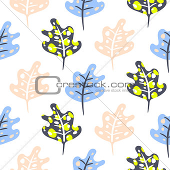 Artistic neon pastel color leaves seamless pattern.