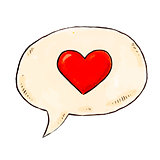 Red heart in a speech bubble. Romantic design elements for Valentines day. Vector illustration.