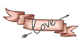 Hand drawn vintage ribbon with LOVE lettering . Design elements for Valentines day. Vector illustration.