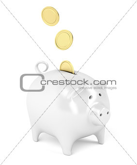 Piggy bank with golden coins