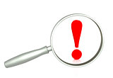 Magnifying glass and question mark of red color