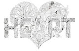 Word HEART for coloring. Vector decorative zentangle object