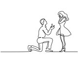 Man kneeling offering engagement ring to woman