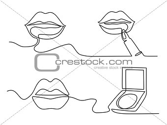 Set continuous beautiful Woman s lips logo
