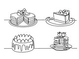Set continuous line drawing of big cake