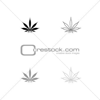 Cannabis (marijuana) leaf black and grey set icon
