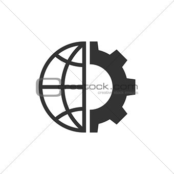 Globe and gear black icon