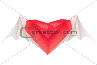 Heart with wings of origami, isolated on white