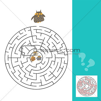 funny owls labyrinth game for Preschool Children with answer