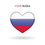 Love Russia symbol. Flag Heart Glossy icon
