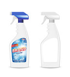 Spray Pistol Cleaner Plastic Bottle with detergent for bathroom. Bathroom cleaner ad. Spray Bottle mockup. Realistic 3d illustration.