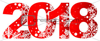 New year 2018 red number with white snowflakes