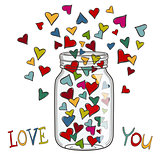 Vector illustration of colored hearts in a glass jar
