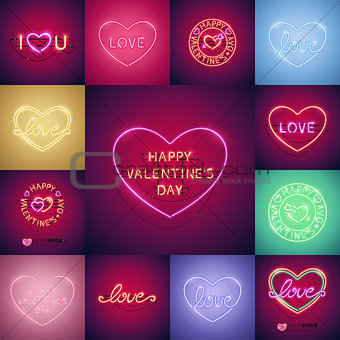 Happy Valentines Day Neon Set