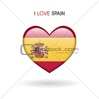 Love Spain symbol. Flag heart glossy icon