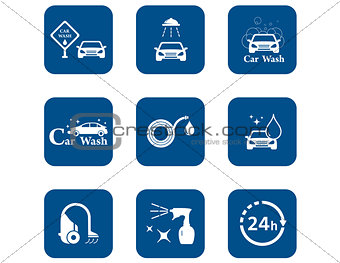 car wash blue icons set