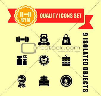 gym icons set with red tape