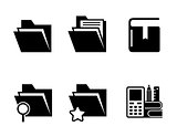office folder, organizer and book black icons set