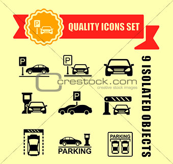 parking icon set with red tape accent