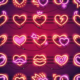 Glowing Neon Hearts Seamless Background
