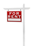 Left Facing For Rent Real Estate Sign Isolated on a White Backgo