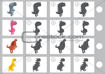 Shadow matching game with cartoon dinosaur for children