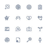 Simple different UI icons for app, sites, programs. Set with line icons. Photo, camera, microphone, laptop, flash drive, market and other. Editable stroke