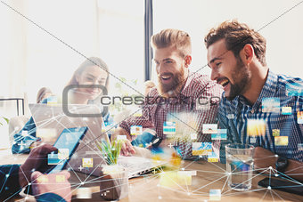 Businessperson in office connected on internet network. concept of partnership and teamwork