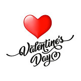 Valentine s day hand drawn black lettering and heart., isolated on white background. Perfect for holiday flat design. Vector illustration.