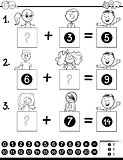addition educational game coloring page with kids