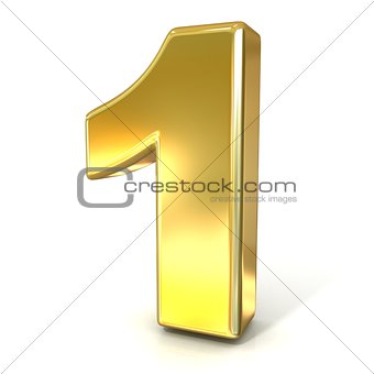 Numerical digits collection, 1 - ONE. 3D golden sign