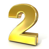 Numerical digits collection, 2 - TWO. 3D golden sign